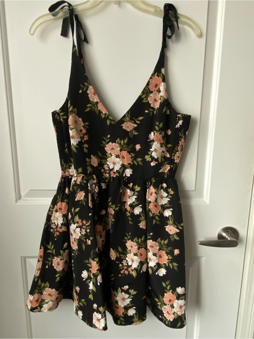 Old Navy Black Floral Tie-Shoulder Mini Dress